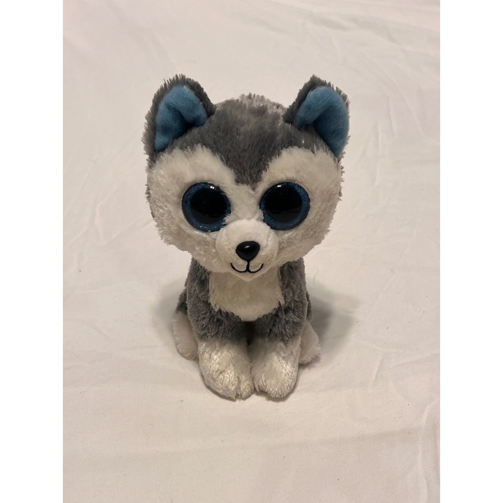 Ty Beanie Boos Slush the Husky Grey White Dog Plush 6 inch Glitter Eyes